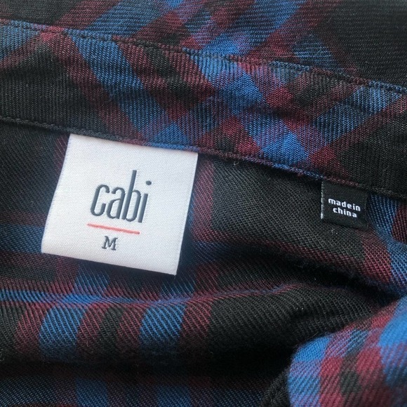 Cabi Moody Check Plaid Peplum Shirt Blue Black Size Medium Button Down casual - Picture 8 of 14